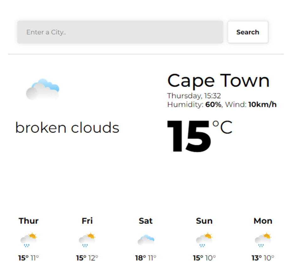 weather website screenshot